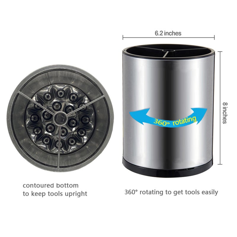WSKC Stainless Steel Rotating Utensil Holder, 6.2L X 6.2W X 8H - Image 2
